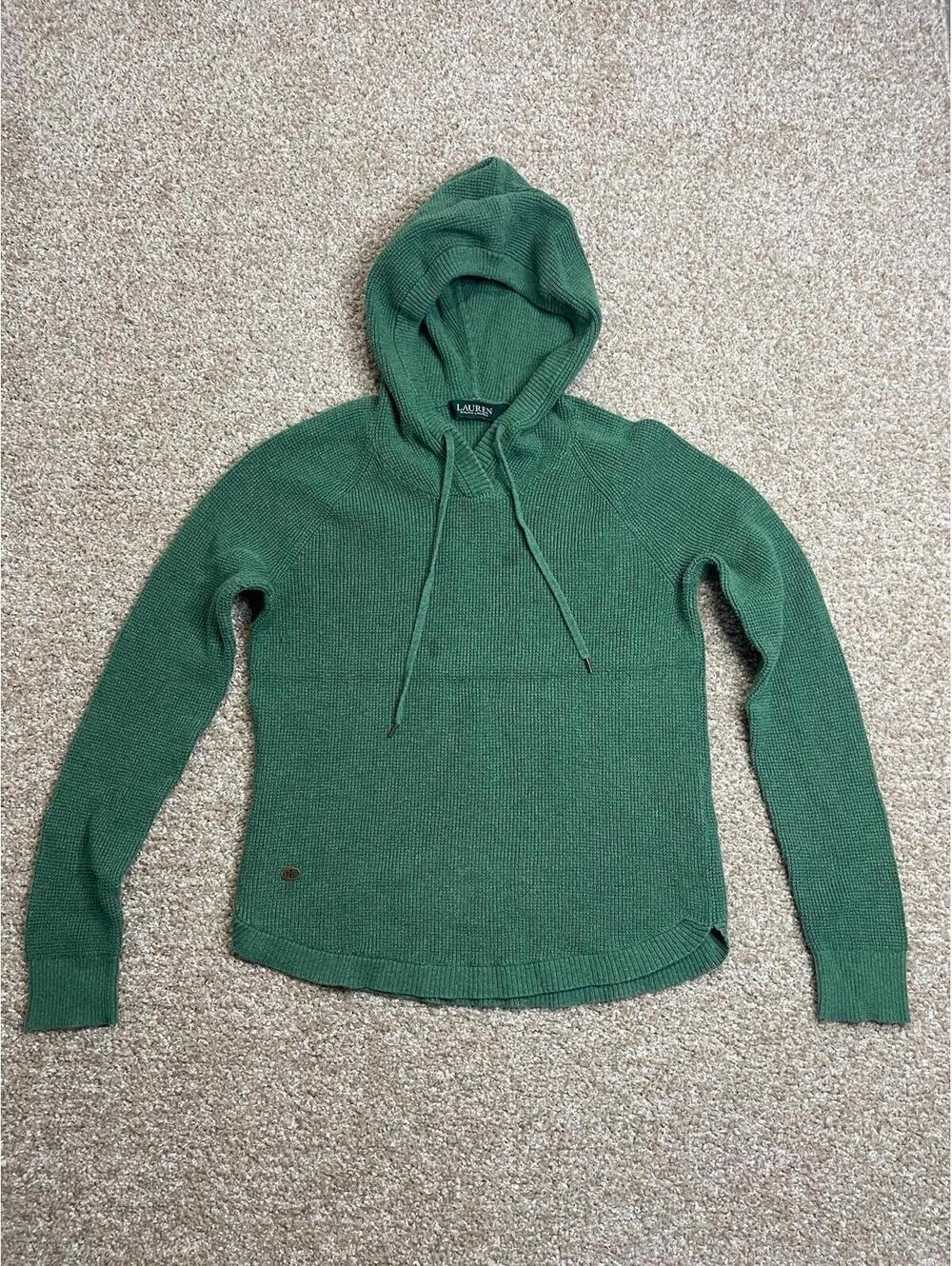 Vintage Lauren Ralph Lauren Green Knit Hooded sweatshirt sweater Small